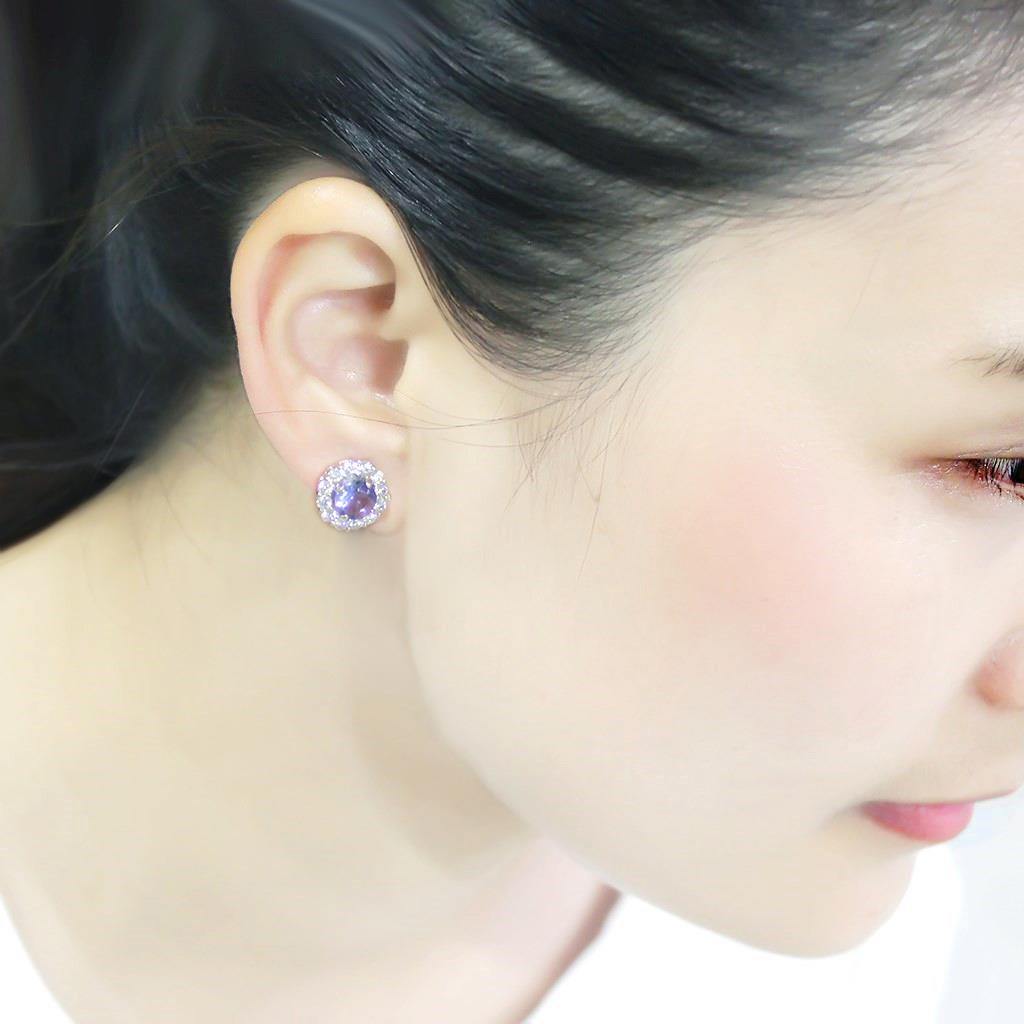 LO4674 - Rhodium Brass Earrings with Synthetic Synthetic Glass in Tanzanite-3