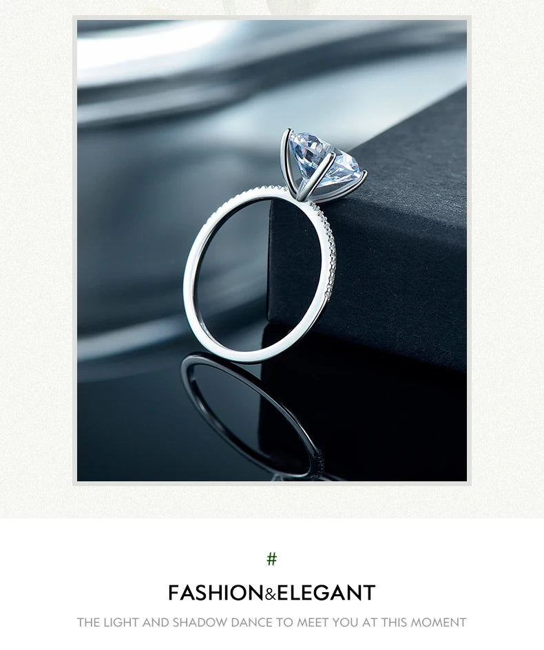 2025 Classic Luxury Real Solid 925 Sterling Silver Ring 3Ct 10 Hearts Arrows Zircon Wedding Jewelry Rings Engagement For Women