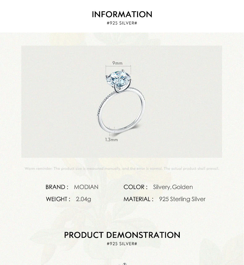 2025 Classic Luxury Real Solid 925 Sterling Silver Ring 3Ct 10 Hearts Arrows Zircon Wedding Jewelry Rings Engagement For Women