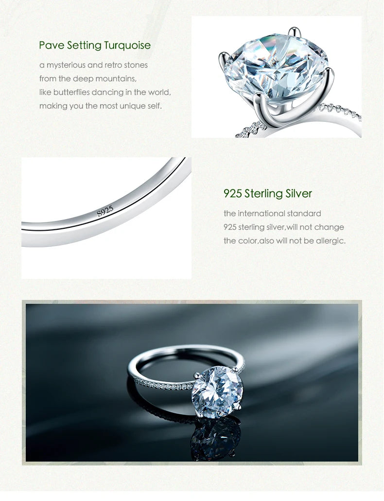 2025 Classic Luxury Real Solid 925 Sterling Silver Ring 3Ct 10 Hearts Arrows Zircon Wedding Jewelry Rings Engagement For Women
